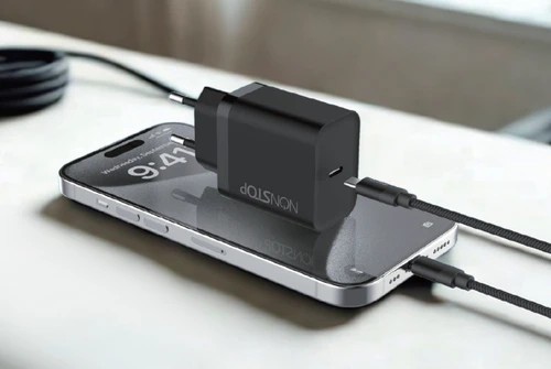מטען קיר שחור NONSTOP PowerLine PD 20W+כבל USB-C to Lightning