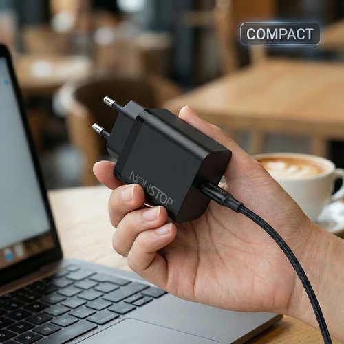 מטען קיר שחור NONSTOP PowerLine PD 20W+כבל USB-C