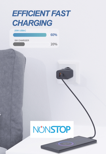 מטען קיר שחור 2 יציאות NONTOP PowerLine PD 25W 