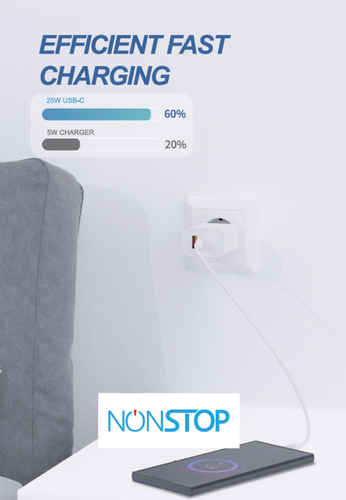 מטען קיר לבן 2 יציאות NONSTOP PowerLine PD 25W + כבל  USB-C