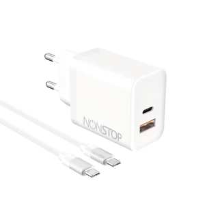 מטען קיר לבן 2 יציאות NONSTOP PowerLine PD 25W + כבל  USB-C