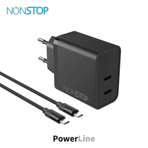 מטען קיר שחור 2 יציאות NONSTOP PowerLine PD 25W + כבל USB-C