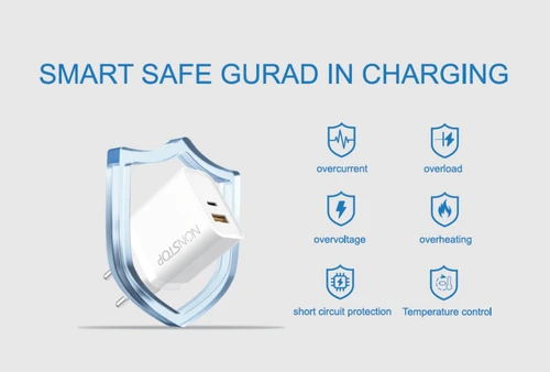 מטען קיר לבן 2 יציאות NONSTOP PowerLine PD 25W + כבל USB-C ל Lightning