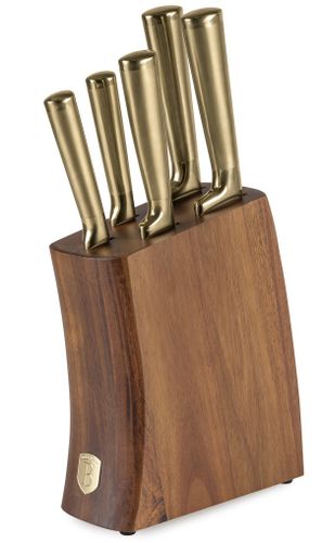 סט סכינים זהב עם מעמד עץ אקציה Berlinger Haus BH3125