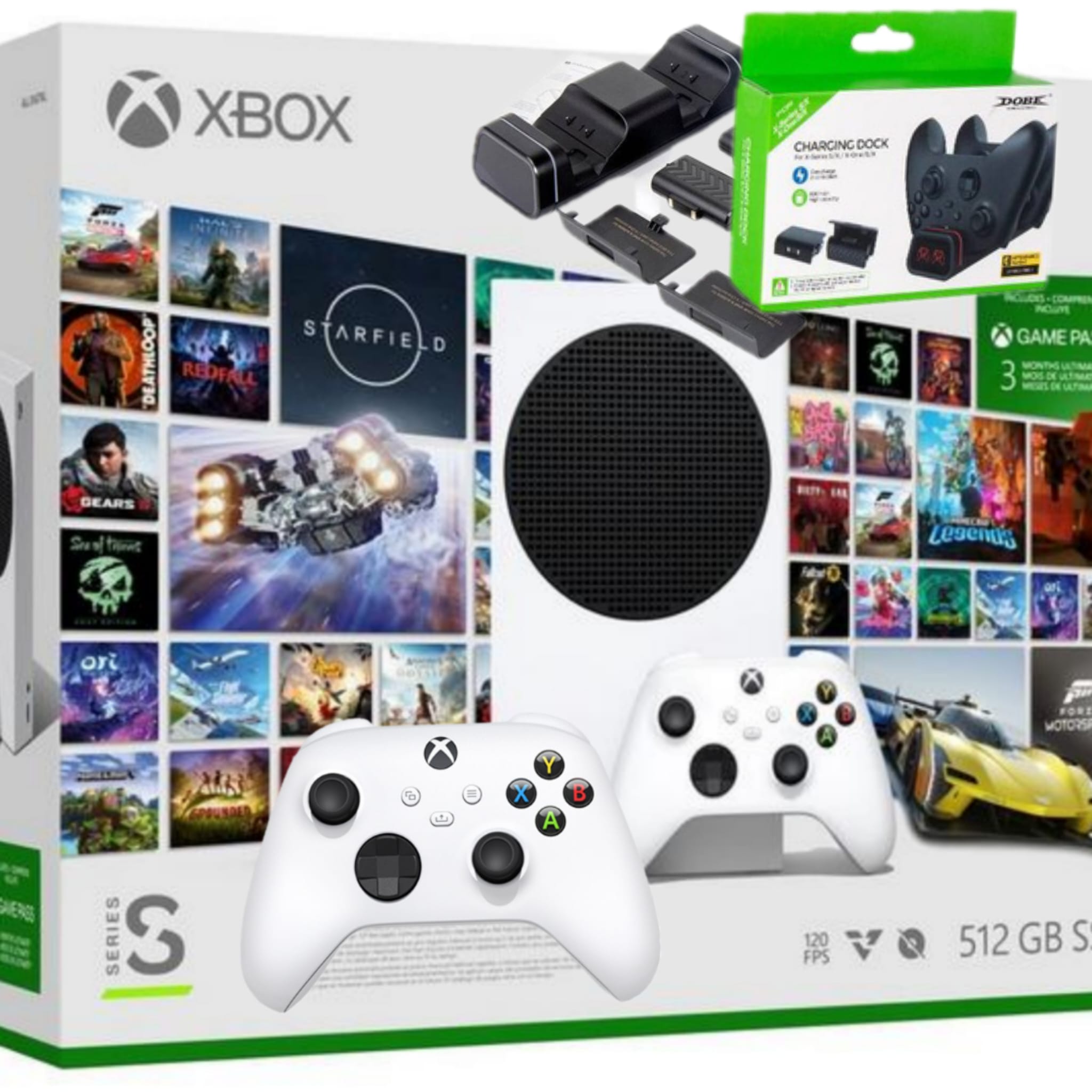 XBOX SERIES S 512GB SSD +3 MONTHS GAME PASS ULTIMATE + 2 CONTROLLER + DUAL CHARGING STATION