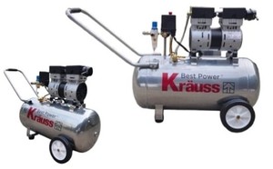 מדחס שקט ללא שמן 2.5 כ"ס 50 ליטר KRAUSS  1500W - סל"ד 1450 לעבודה מאומצת וממושכת.  225 ליטר לדקה