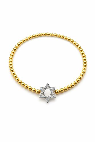 צמיד חרוזים זהב צהוב 14 קראט עם מגן דוד משובץ