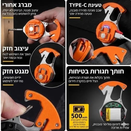 פנס לד כולל ביטים, סכין חיתוך ונוקר שמשות תוצרת HUNTER
