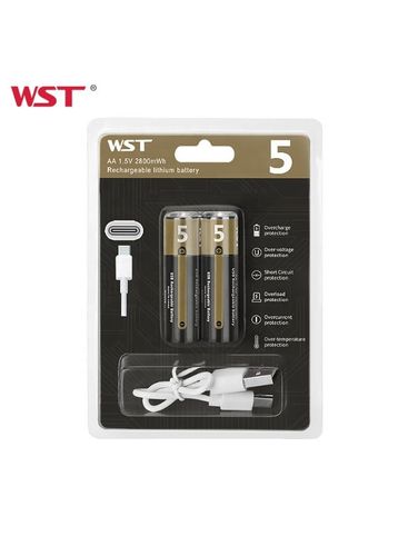 2 סוללות נטענות WST 5 AA +כבל הטענה טייפ C