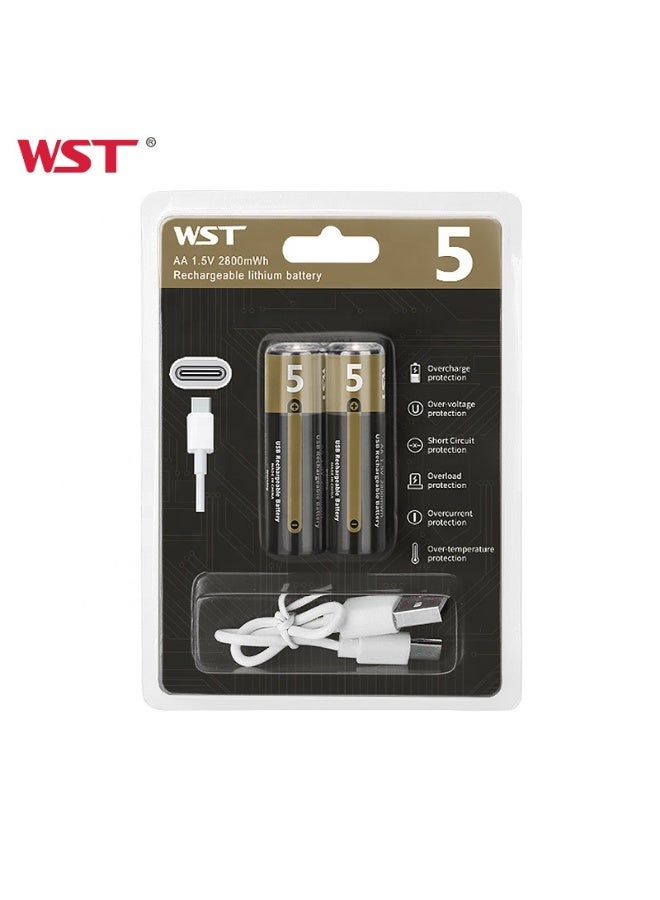 2 סוללות נטענות WST 5 AA +כבל הטענה טייפ C