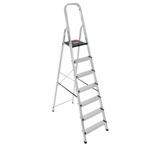 סולם אלומיניום הובי דגם H806 עם 6+1 שלבים ופלטפורמת עבודה נעילה, פרופיל אלומיניום חזק 46x20 מ