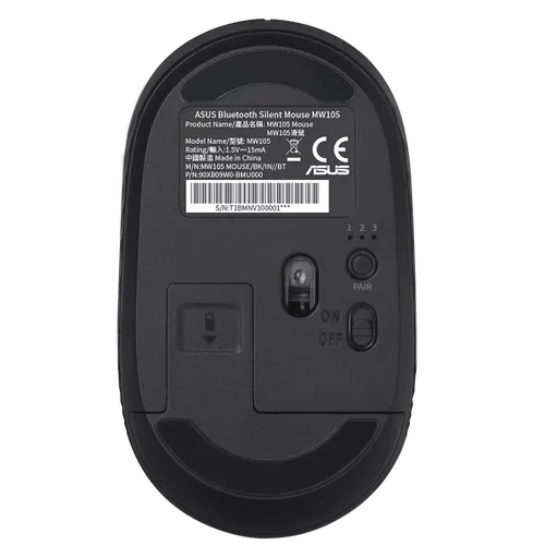 עכבר אלחוטי שקט ASUS MW105 עם חיבור Bluetooth 5.0 ו-DPI מתכוונן עד 1600