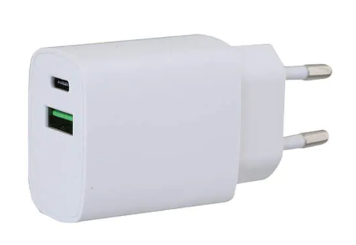 מטען קיר כפול עם 2 יציאות USB/TYPE C לבן GPlus 3A 20W