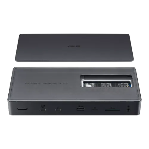 ASUS Master Thunderbolt 5 Dock DC510 תחנת עגינה מתקדמת 13-ב-1 עם תמיכה במסכי 4K, Thunderbolt 5 וחריץ SSD מובנה