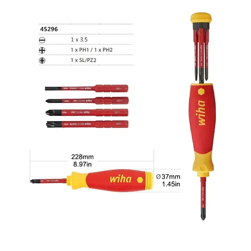 מברג מקצועי ראש מתחלף PocketMax לחשמלאים כולל 4 ראשים שטוח+פיליפס (PH & SL/PZ)