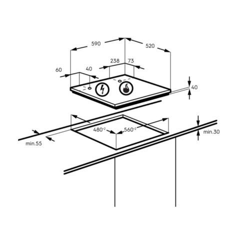 כיריים גז Electrolux KGG64362W זכוכית לבנה אלקטרולוקס