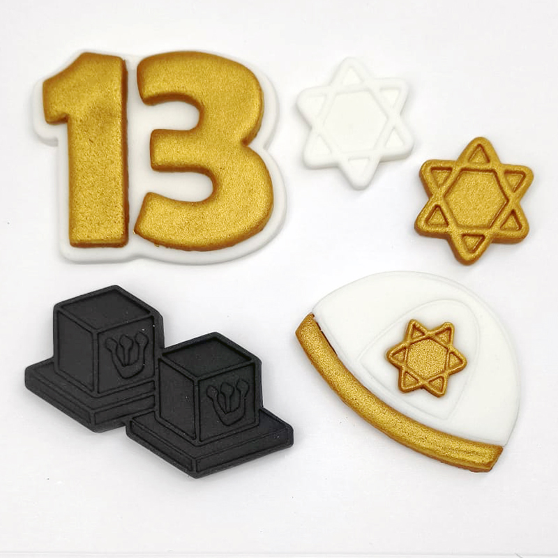קישוט בצק סוכר דגם: סט בר מצווה זהב