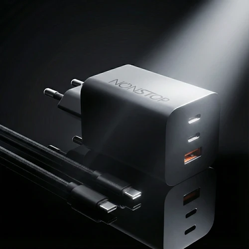 מטען קיר שחור 3 יציאות NONSTOP PowerLine 65W USB-C PD + כבל USB-C
