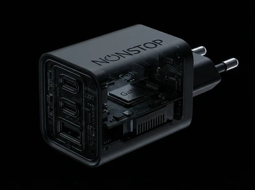מטען קיר שחור 3 יציאות NONSTOP PowerLine 65W USB-C PD + כבל USB-C