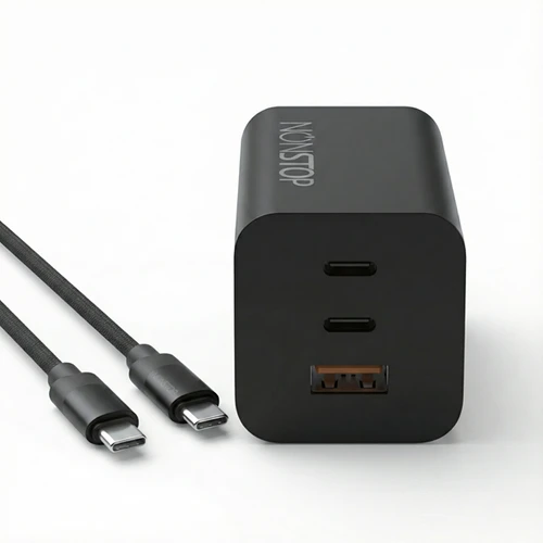 מטען קיר שחור 3 יציאות NONSTOP PowerLine 65W USB-C PD + כבל USB-C