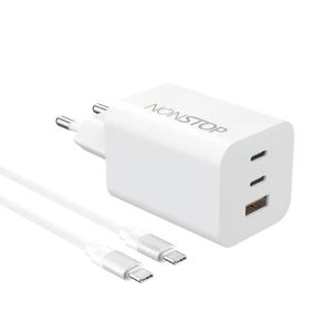 מטען קיר לבן 3 יציאות NONSTOP PowerLine 65W USB-C PD + כבל USB-C