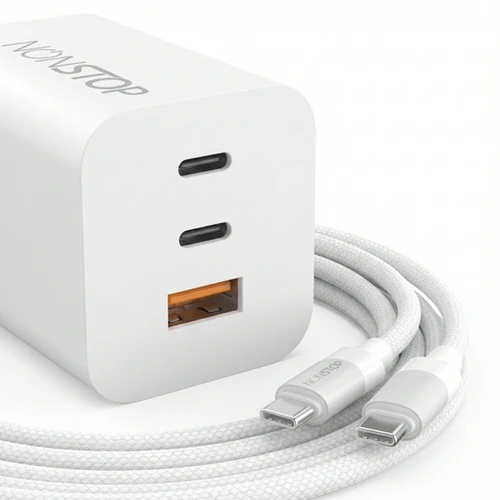 מטען קיר לבן 3 יציאות NONSTOP PowerLine 65W USB-C PD + כבל USB-C