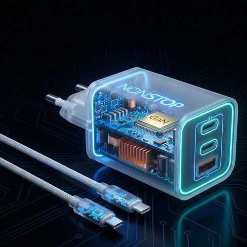 מטען קיר לבן 3 יציאות NONSTOP PowerLine 65W USB-C PD + כבל USB-C