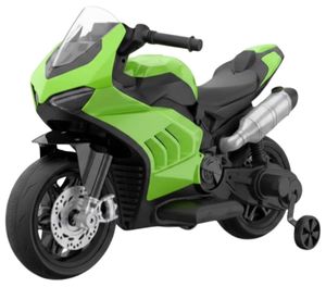 אופנוע ממונע לילדים 12V עם גלגלי עזר ניתנים להסרה, תאורה ואפקטים קוליים - ירוק