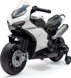 אופנוע ממונע לילדים 12V עם גלגלי עזר ניתנים להסרה, תאורה ואפקטים קוליים - לבן