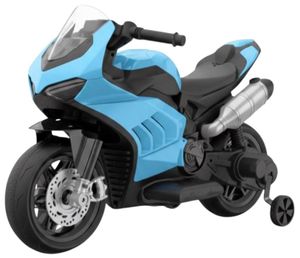 אופנוע ממונע לילדים 12V עם גלגלי עזר ניתנים להסרה, תאורה ואפקטים קוליים - כחול