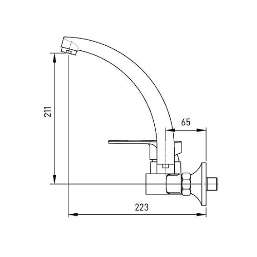 מידות ברז קיר פיה ארוכה מסתובבת Aquila Capinera 2425A-1 אקווילה