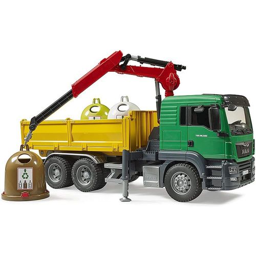 משאית מנוף MAN עם 3 מיכלי מיחזור זכוכית - Bruder 03753