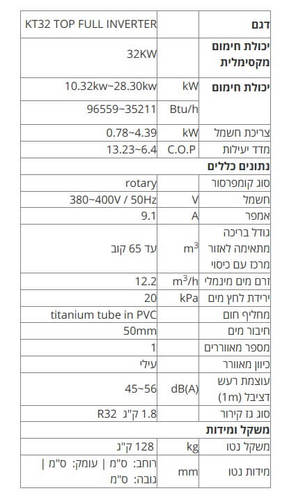 משאבת חום אינוורטר KT32 TOP FULL INVERTER נורבגיה קלימטקניק KLIMATEKNIK (תלת פאזי)