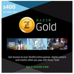 קוד Razer Gold 400 דולר – גלובלי (קוד דיגיטלי)
