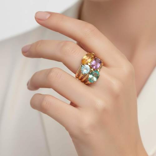 טבעת מעוצבת אבני חן זהב 14K