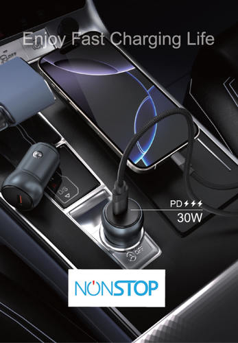 מטען רכב + כבל NONSTOP PowerLine PD 30W USB-C to USB-C