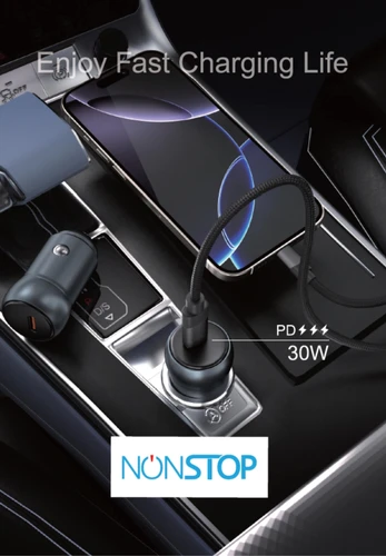 מטען רכב + כבל NONSTOP PowerLine PD 30W USB-C to Lightning