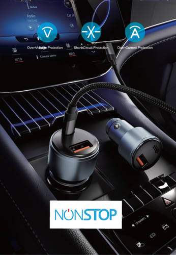 מטען רכב 2 יציאות NONSTOP PowerLine PD+QC 48W