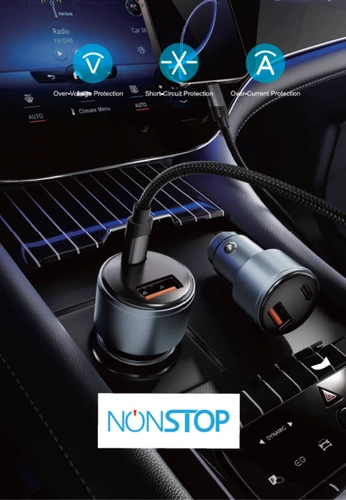 מטען רכב 2 יציאות NONSTOP PowerLine PD+QC 48W + כבל USB-C to USB-C