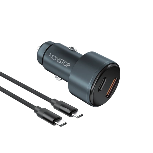 מטען רכב 2 יציאות NONSTOP PowerLine PD+QC 48W + כבל USB-C to USB-C