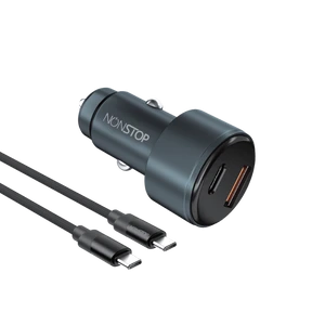 מטען רכב 2 יציאות NONSTOP PowerLine PD+QC 48W + כבל USB-C to USB-C