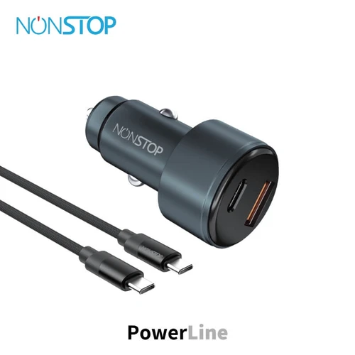 מטען רכב 2 יציאות NONSTOP PowerLine PD+QC 48W + כבל USB-C to USB-C