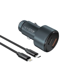 מטען רכב 2 יציאות NONSTOP PowerLine PD+QC 48W + כבל USB-C to Lightning