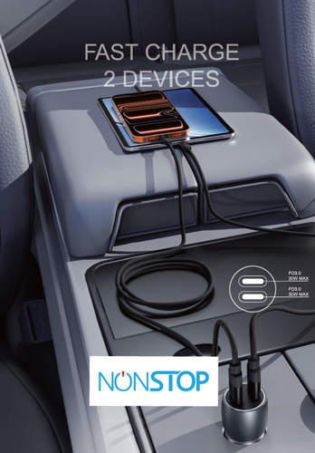 מטען רכב 2 יציאות NONSTOP PowerLine 2×PD 60W + כבל USB-C to USB-C