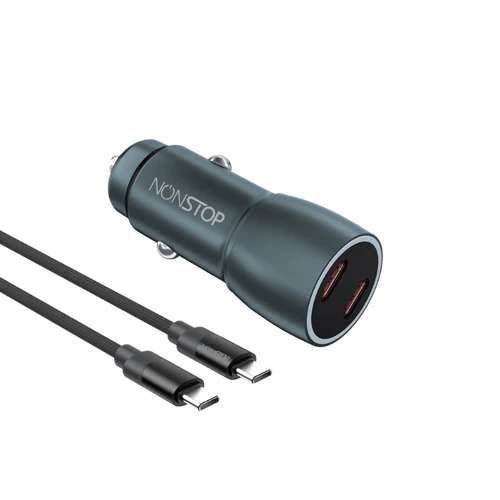 מטען רכב 2 יציאות NONSTOP PowerLine 2×PD 60W + כבל USB-C to USB-C