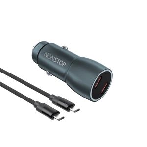 מטען רכב 2 יציאות NONSTOP PowerLine 2×PD 60W + כבל USB-C to USB-C