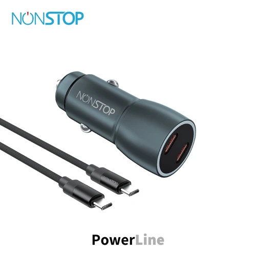 מטען רכב 2 יציאות NONSTOP PowerLine 2×PD 60W + כבל USB-C to Lightning