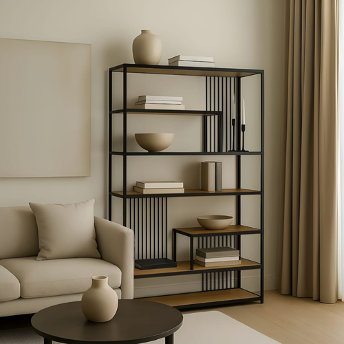 כוננית ברזל ומדפי עץ 