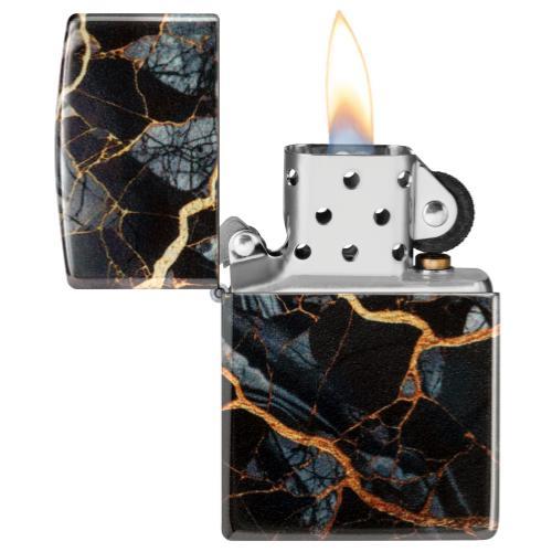 מצית זיפו שיש שחור זהב - ZIPPO
