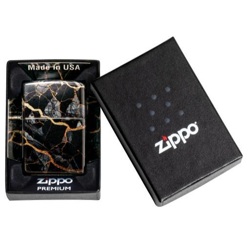 מצית זיפו שיש שחור זהב - ZIPPO